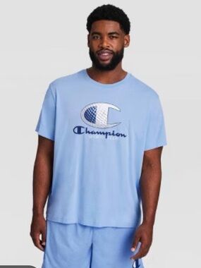 0127 Champion Light Blue Graphic Logo Short Sleeve Tee